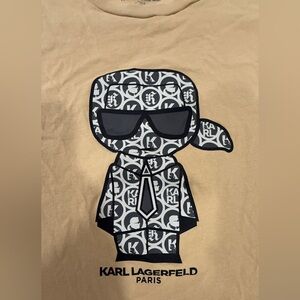 Karl Lagerfeld Beige Tee with Black and Gray Design